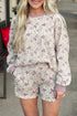 Camouflage Print Waffle Knit Long Sleeve Short Set