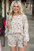 Camouflage Print Waffle Knit Long Sleeve Short Set