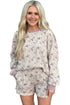 Camouflage Print Waffle Knit Long Sleeve Short Set