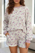 Camouflage Print Waffle Knit Long Sleeve Short Set