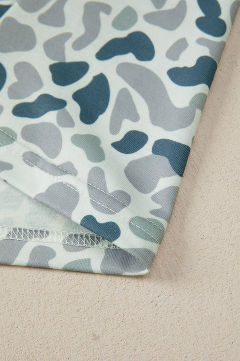 Camouflage Print Western Single Chest Pocket V Neck Tee