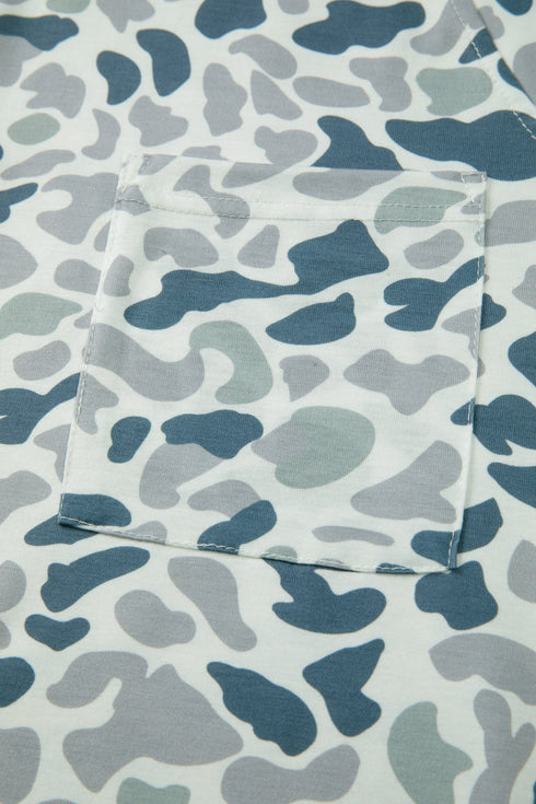 Camouflage Print Western Single Chest Pocket V Neck Tee