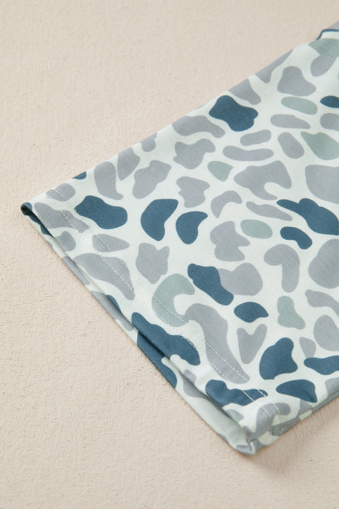 Camouflage Print Western Single Chest Pocket V Neck Tee