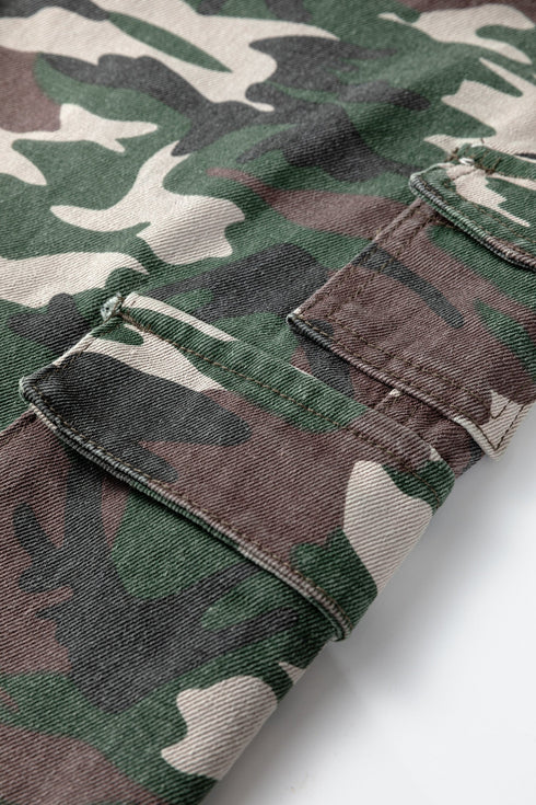 Camouflage Print Wide Leg Cargo Utility Denim Jeans
