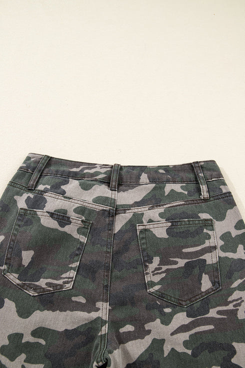 Camouflage Print Wide Leg Cargo Utility Denim Jeans