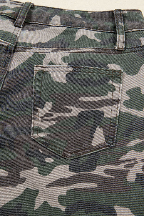 Camouflage Print Wide Leg Cargo Utility Denim Jeans
