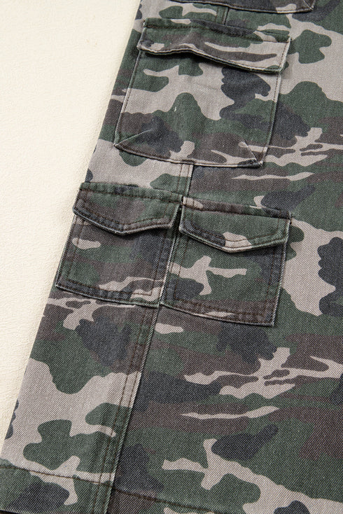 Camouflage Print Wide Leg Cargo Utility Denim Jeans