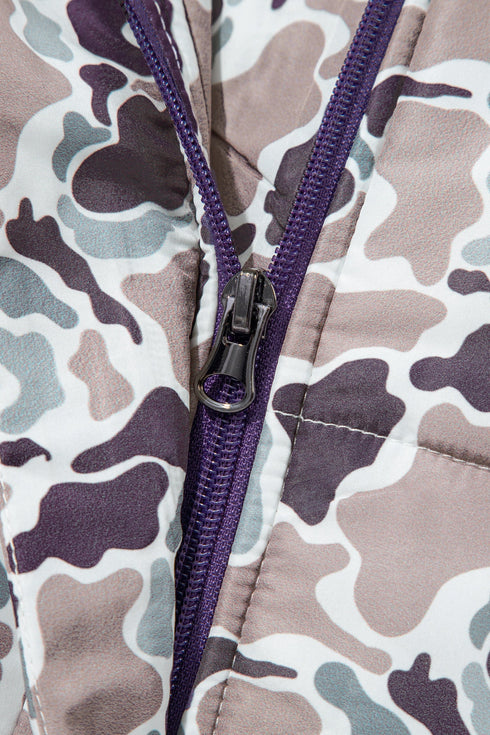 Camouflage Puffer Stand Neck Zip Up Sleeveless Vest