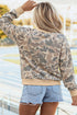 Camouflage Ribbed Trim Mock Neck Long Sleeve Top