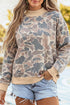 Camouflage Ribbed Trim Mock Neck Long Sleeve Top