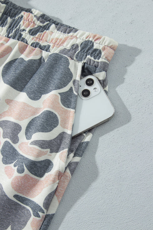 Camouflage Round Neck Drop Shoulder Pullover Lounge Set