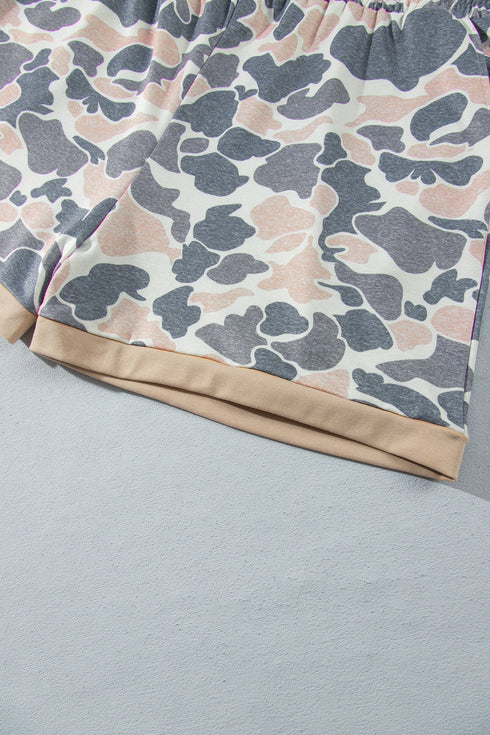 Camouflage Round Neck Drop Shoulder Pullover Lounge Set