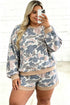 Camouflage Round Neck Drop Shoulder Pullover Lounge Set