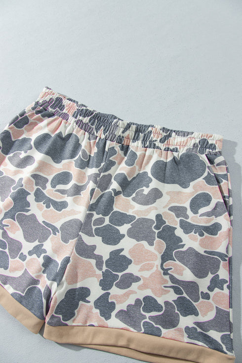 Camouflage Round Neck Drop Shoulder Pullover Lounge Set