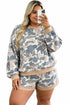 Camouflage Round Neck Drop Shoulder Pullover Lounge Set
