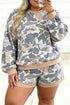 Camouflage Round Neck Drop Shoulder Pullover Lounge Set