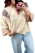 Camouflage Twist Rib Patchwork Three Quarter Sleeve Top
