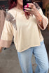 Camouflage Twist Rib Patchwork Three Quarter Sleeve Top