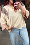 Camouflage Twist Rib Patchwork Three Quarter Sleeve Top