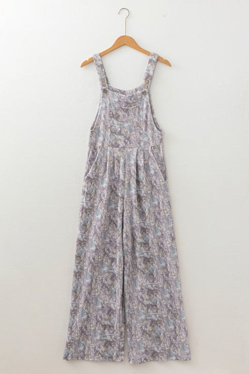 Camouflage Twist Ribbed Sleeveless Full Length Corded Jumpsuit