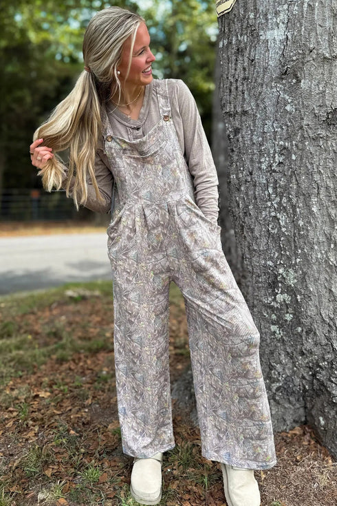 Camouflage Twist Ribbed Sleeveless Full Length Corded Jumpsuit