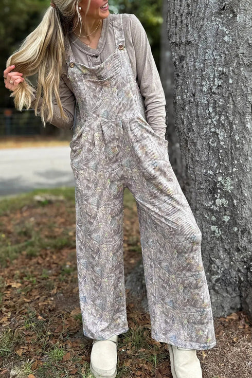 Camouflage Twist Ribbed Sleeveless Full Length Corded Jumpsuit