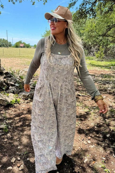 Camouflage Twist Ribbed Sleeveless Full Length Corded Jumpsuit