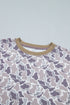 Camouflage Waffle Knit Trim Long Sleeve Top