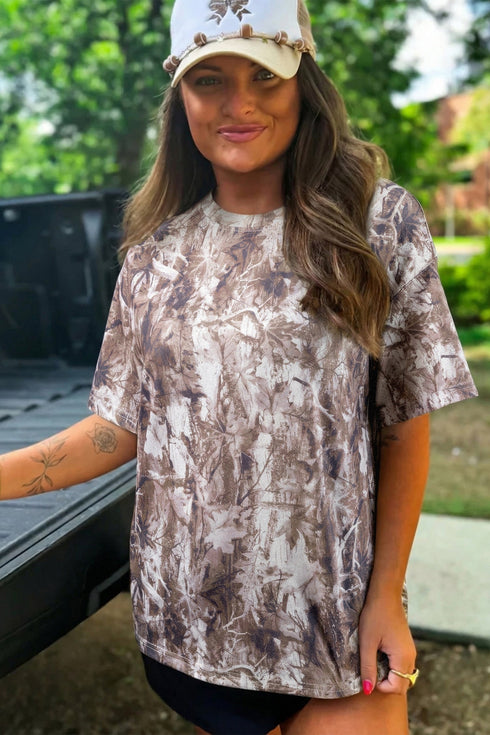 Camouflage Woodland Print Drop Shoulder Western Tunic Tee