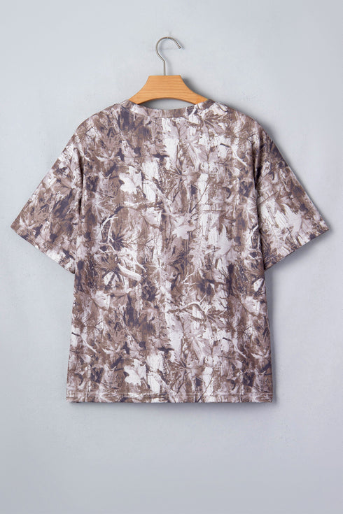 Camouflage Woodland Print Drop Shoulder Western Tunic Tee