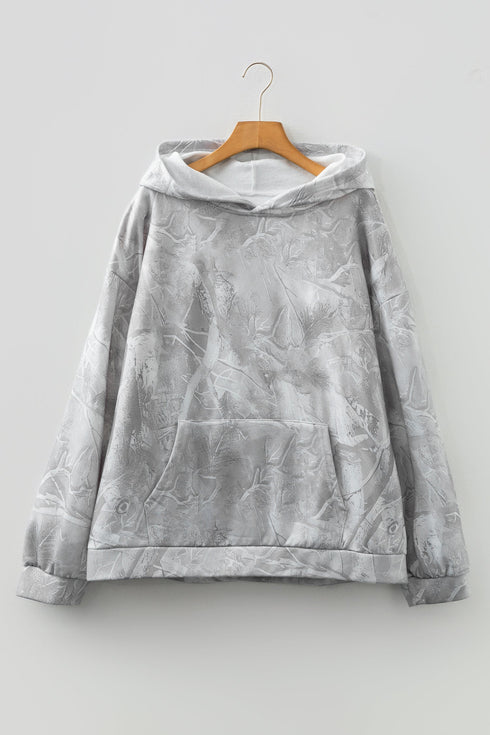 Camouflage Woodland Print Relaxed Sporty Pullover Hoodie
