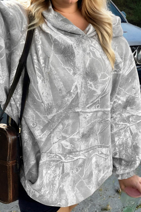 Camouflage Woodland Print Relaxed Sporty Pullover Hoodie