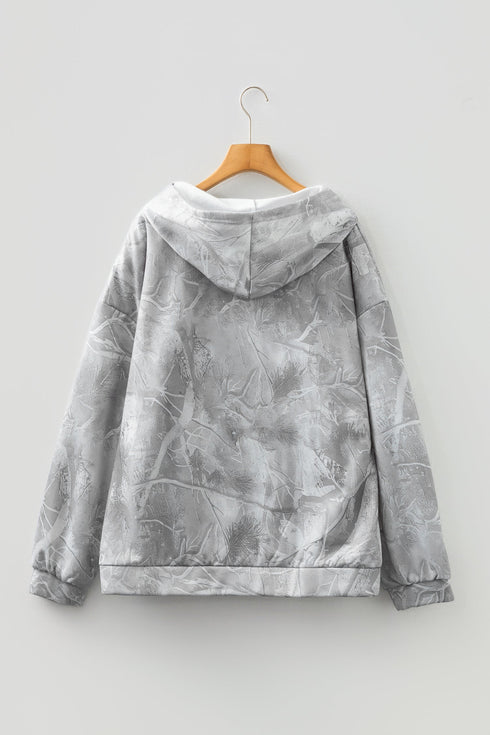 Camouflage Woodland Print Relaxed Sporty Pullover Hoodie