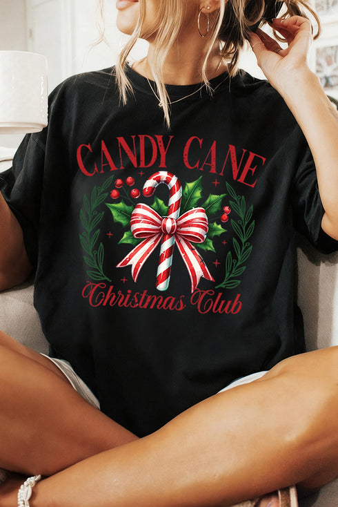 Candy Cane Bow Letter Graphic Christmas Tee