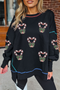 Candy Cane Heart Sequin Patch Contrast Seam Oversized Sweatshirt