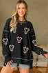 Candy Cane Heart Sequin Patch Contrast Seam Oversized Sweatshirt