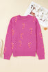 Candy Cane Jacquard Drop Shoulder Crew Neck Pullover Sweater