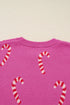 Candy Cane Jacquard Drop Shoulder Crew Neck Pullover Sweater