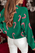Candy Cane Jacquard Drop Shoulder Crew Neck Pullover Sweater