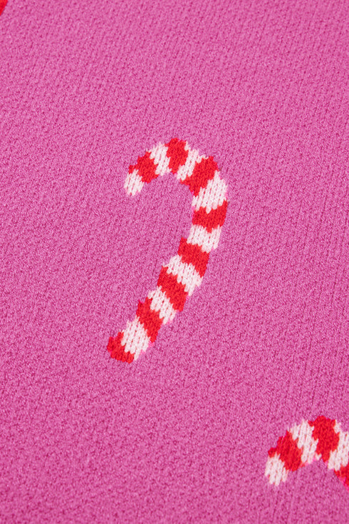 Candy Cane Jacquard Drop Shoulder Crew Neck Pullover Sweater