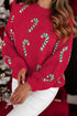 Candy Cane Jacquard Drop Shoulder Crew Neck Pullover Sweater