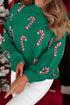 Candy Cane Jacquard Drop Shoulder Crew Neck Pullover Sweater