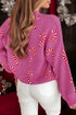 Candy Cane Jacquard Drop Shoulder Crew Neck Pullover Sweater