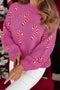 Candy Cane Jacquard Drop Shoulder Crew Neck Pullover Sweater