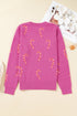 Candy Cane Jacquard Drop Shoulder Crew Neck Pullover Sweater