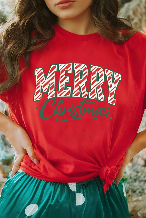 Candy Cane Merry Christmas Script Graphic Tee