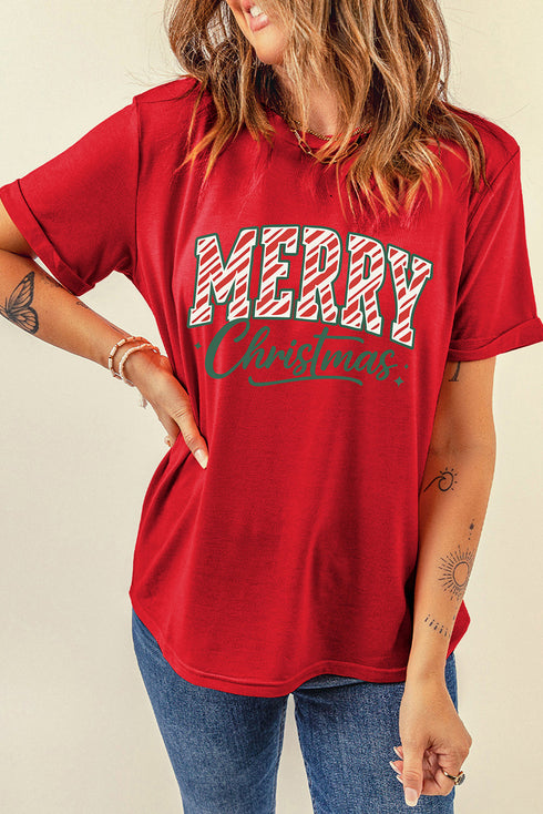 Candy Cane Merry Christmas Script Graphic Tee