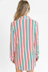 Candy Cane Stripe Piped Notched Collar Button Front Chest Pocket Shirt Tail Lounge Dress