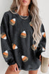 Candy Corn Sequin Patch Corded Crew Neck Sweatshirt