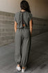 Cap Sleeve Open Back Drawstring Jogger Jumpsuit